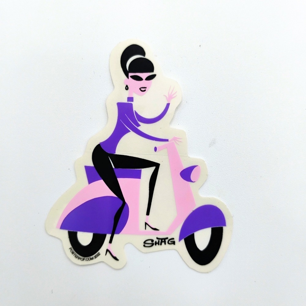 Shag Josh Agle Art Girl On Scooter Posterpop Vintage 2002 Sticker Y2K Retro